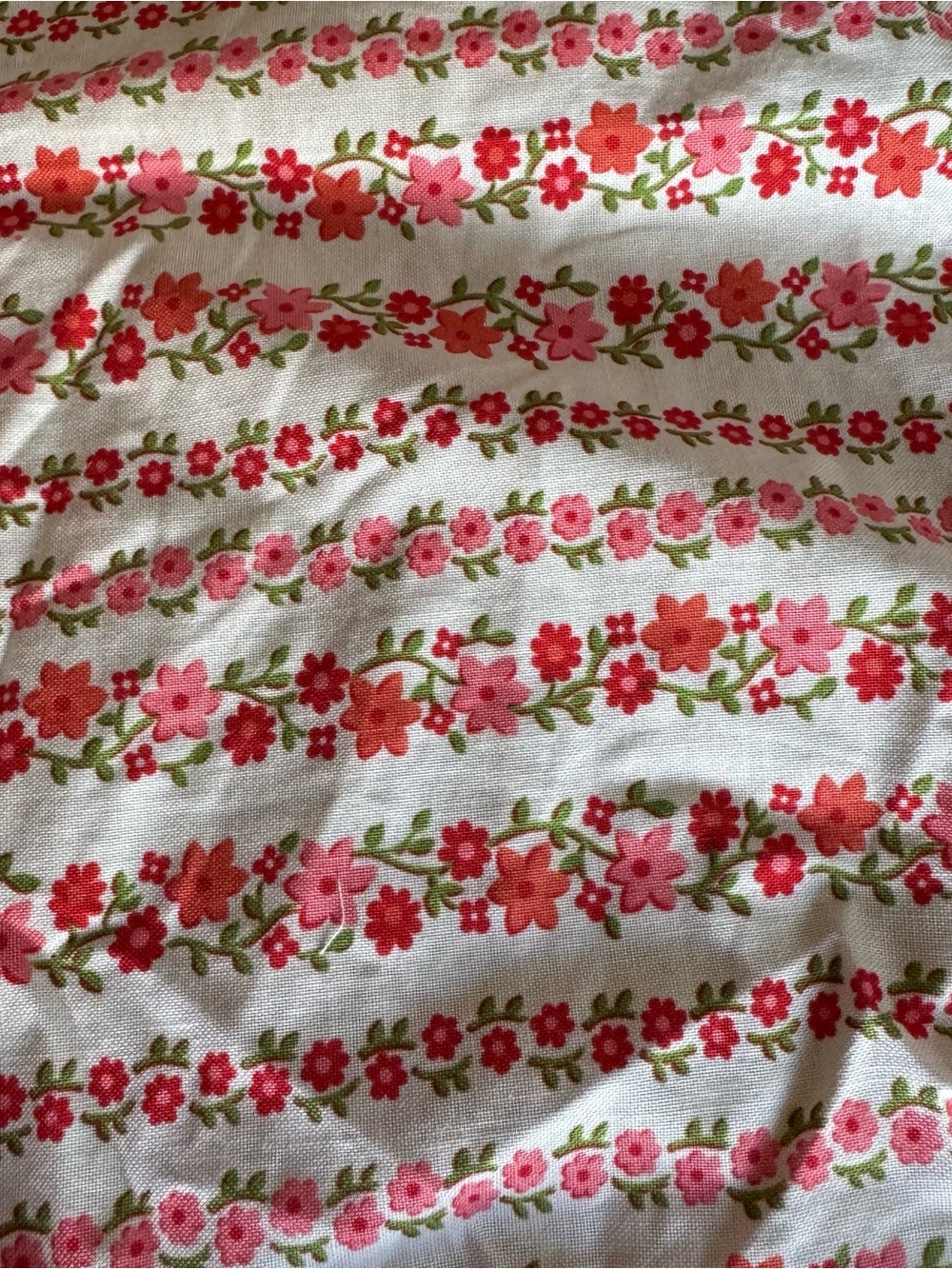 Vintage Floral Fabric Pink & Red Striped Material 
39” x 27” 17” x 13”